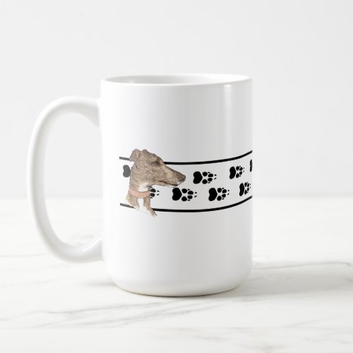 Brindle greyhound paw print mug