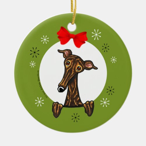 Brindle Greyhound Whippet Christmas Classic Ceramic Ornament