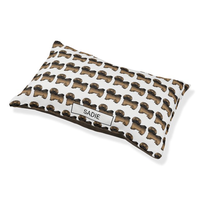 Brindle Havanese Cute Cartoon Dog & Custom Name Pet Bed (Angled)