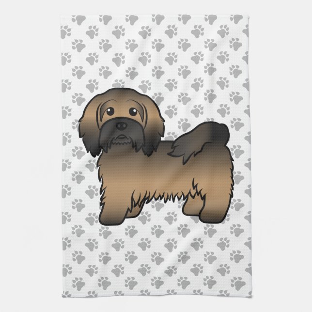 Brindle Havanese Cute Cartoon Dog Illustration Kitchen Towel (Vertical)
