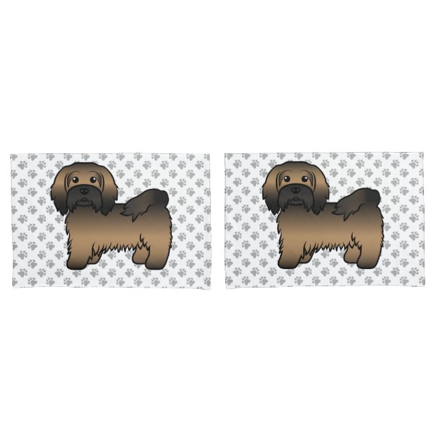 Brindle Havanese Cute Cartoon Dog Illustration Pillow Case (Front-Set)