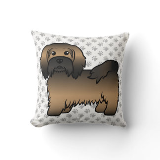 Brindle Havanese Cute Cartoon Dog &amp; Paws Throw Pillow