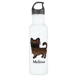 Brindle Long Coat Chihuahua Cartoon Dog &amp; Name Stainless Steel Water Bottle