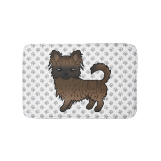Brindle Long Coat Chihuahua Cartoon Dog &amp; Paws Bath Mat