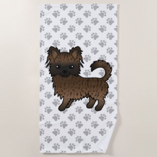 Brindle Long Coat Chihuahua Cartoon Dog &amp; Paws Beach Towel