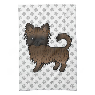 Brindle Long Coat Chihuahua Cartoon Dog &amp; Paws Kitchen Towel