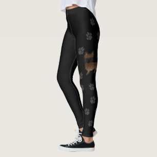Brindle Long Coat Chihuahua Cartoon Dog & Paws Leggings