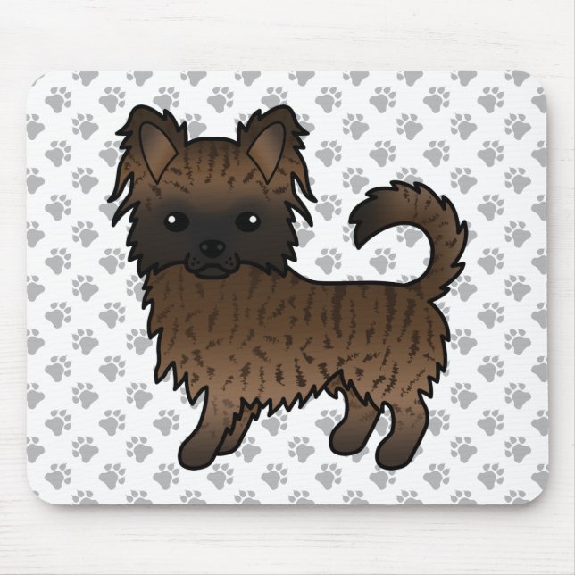 Brindle Long Coat Chihuahua Cartoon Dog & Paws Mouse Pad (Front)