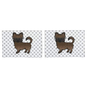 Brindle Long Coat Chihuahua Cartoon Dog & Paws Pillow Case