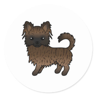 Brindle Long Coat Chihuahua Cute Cartoon Dog Classic Round Sticker