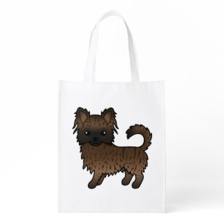Brindle Long Coat Chihuahua Cute Cartoon Dog Grocery Bag