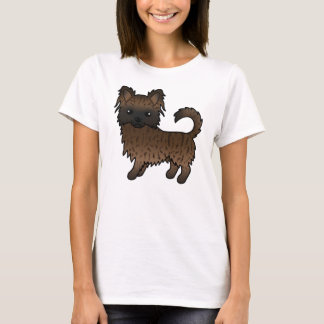 Brindle Long Coat Chihuahua Cute Cartoon Dog T-Shirt