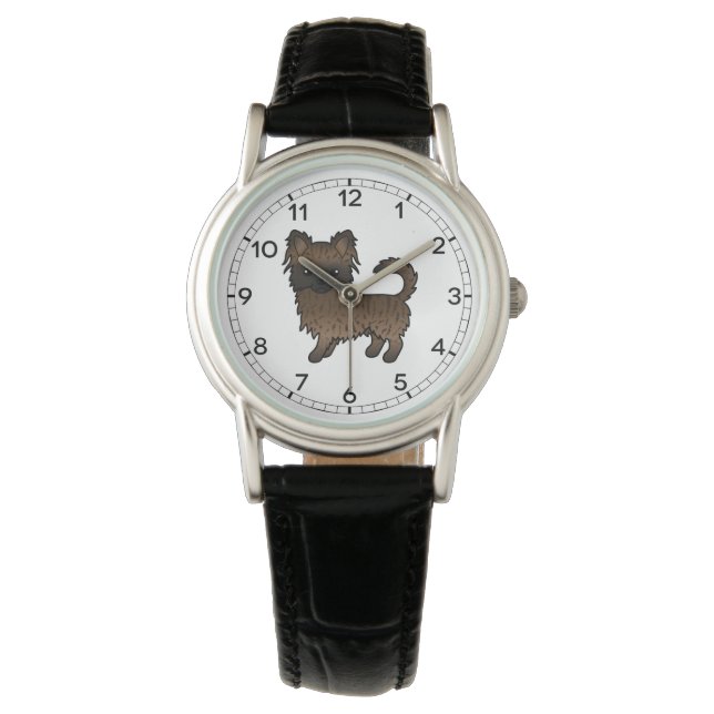 Brindle Long Coat Chihuahua Cute Cartoon Dog Watch (Front)