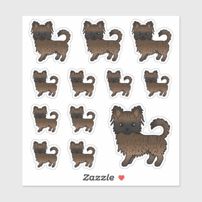 Brindle Long Coat Chihuahua Cute Cartoon Dogs Sticker (Sheet)