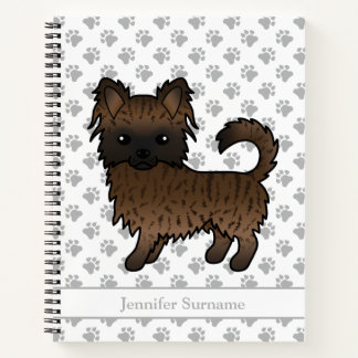 Brindle Long Coat Chihuahua Dog &amp; Custom Text Notebook