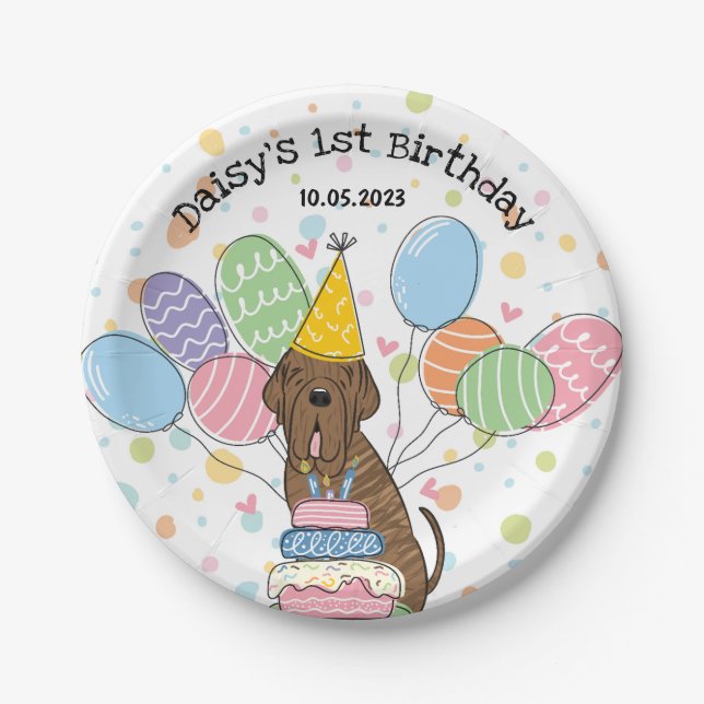 Brindle Neapolitan Mastiff Dog Birthday Party Paper Plates (Front)