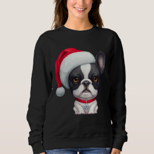 Brindle Pied French Bulldog in Santa Hat Christmas Sweatshirt