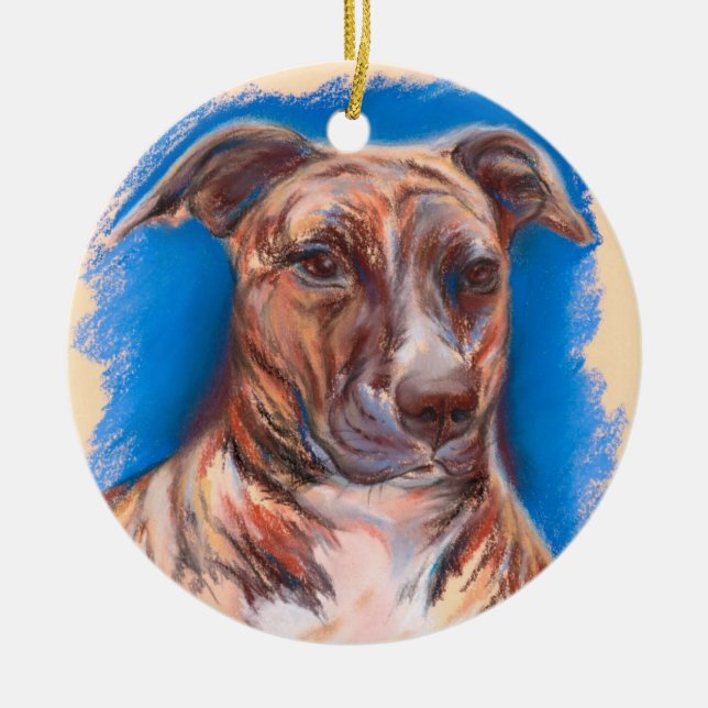 Brindle Pit Bull Dog Ceramic Ornament (Front)