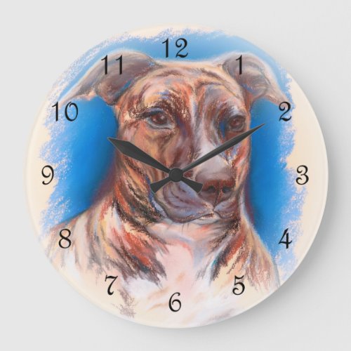 Brindle Pit Bull Dog Large Clock