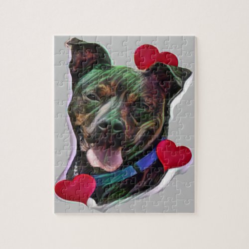 Brindle Pit Bull Staffordshire Heart Jigsaw Puzzle