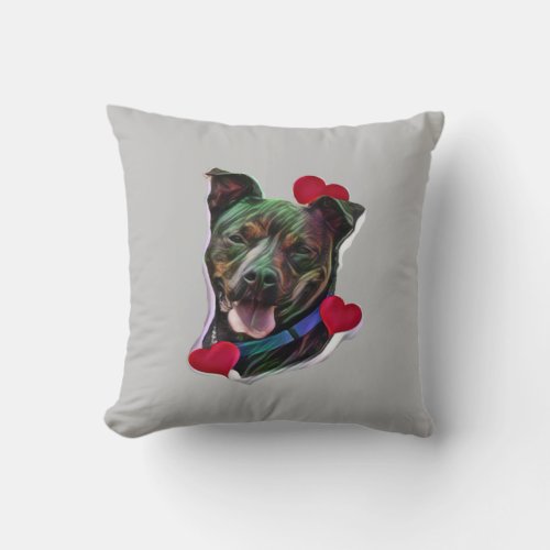 Brindle Pit Bull Staffordshire Heart Throw Pillow