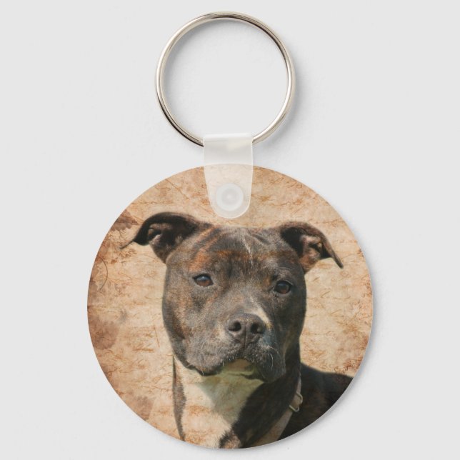 Brindle pitbull face keychain (Front)
