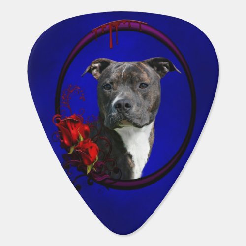 Brindle pitbull with roses guitar pick