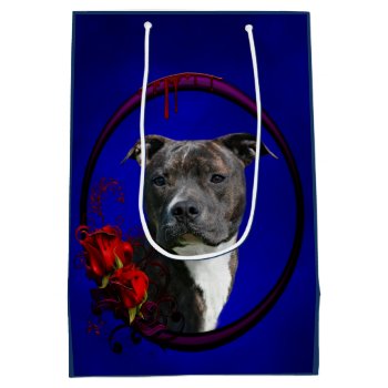Brindle Pitbull With Roses Medium Gift Bag by deemac2 at Zazzle