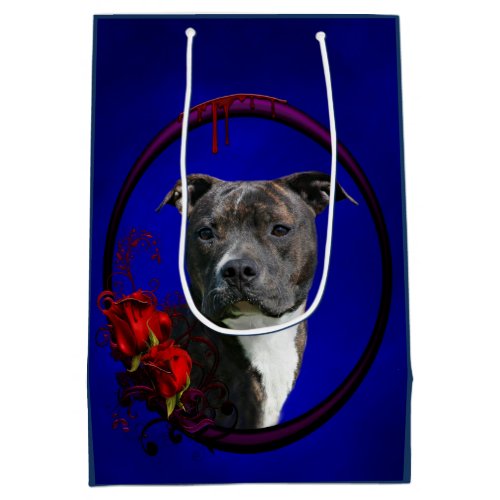 Brindle pitbull with roses medium gift bag