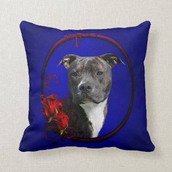 Brindle Pitbull With Roses Throw Pillow by deemac2 at Zazzle