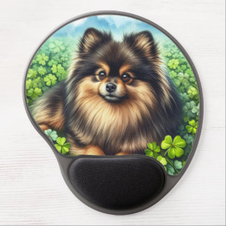 Brindle Pomeranian Watercolor Clover Shamrock Gel Mouse Pad