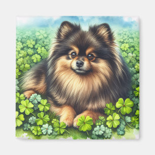 Brindle Pomeranian Watercolor Clover Shamrock Magnet