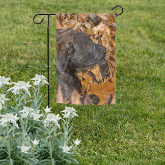 Brindle Puppy in Pile of Leaves Garden Flag
