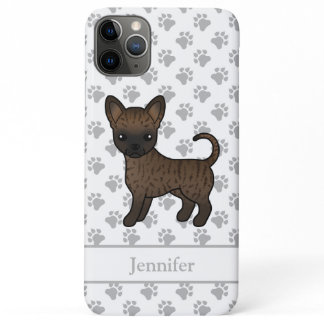 Brindle Smooth Coat Chihuahua Cartoon Dog &amp; Name iPhone 11 Pro Max Case