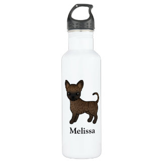 Brindle Smooth Coat Chihuahua Cartoon Dog &amp; Name Stainless Steel Water Bottle