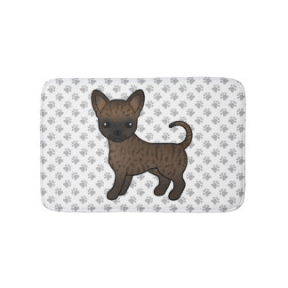Brindle Smooth Coat Chihuahua Cartoon Dog &amp; Paws Bath Mat
