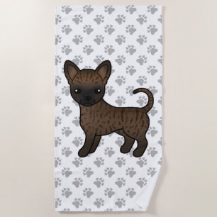 Brindle Smooth Coat Chihuahua Cartoon Dog & Paws Beach Towel