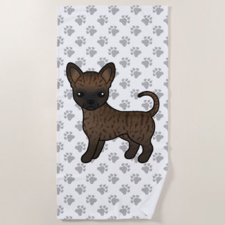 Brindle Smooth Coat Chihuahua Cartoon Dog &amp; Paws Beach Towel