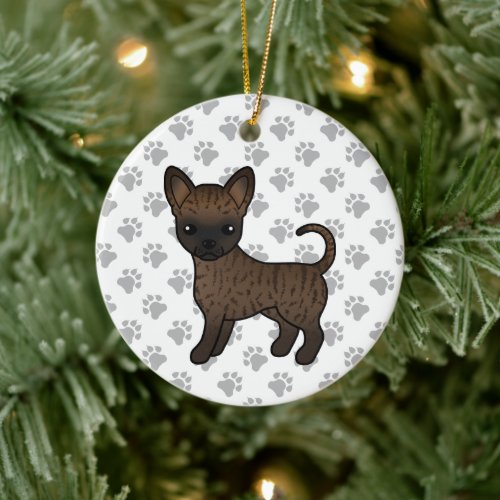 Brindle Smooth Coat Chihuahua Cartoon Dog  Paws Ceramic Ornament
