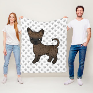 Brindle Smooth Coat Chihuahua Cartoon Dog &amp; Paws Fleece Blanket