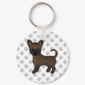 Brindle Smooth Coat Chihuahua Cartoon Dog &amp; Paws Keychain