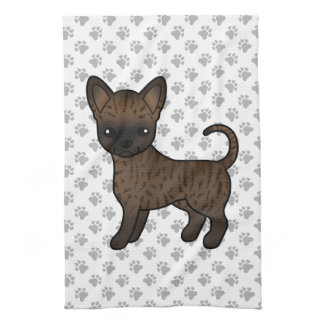 Brindle Smooth Coat Chihuahua Cartoon Dog &amp; Paws Kitchen Towel