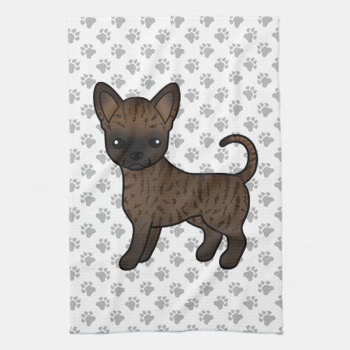 Brindle Smooth Coat Chihuahua Cartoon Dog  Paws Kitchen Towel