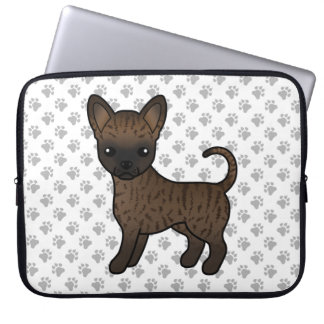 Brindle Smooth Coat Chihuahua Cartoon Dog &amp; Paws Laptop Sleeve