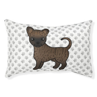 Brindle Smooth Coat Chihuahua Cartoon Dog &amp; Paws Pet Bed
