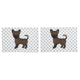 Brindle Smooth Coat Chihuahua Cartoon Dog & Paws Pillow Case
