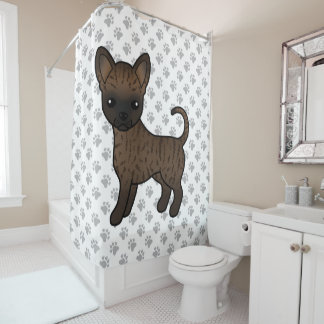 Brindle Smooth Coat Chihuahua Cartoon Dog &amp; Paws Shower Curtain