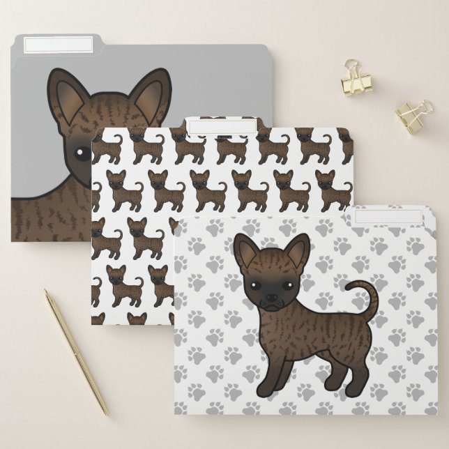 Brindle Smooth Coat Chihuahua Cute Cartoon Dog File Folder (Set)