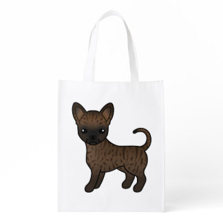 Brindle Smooth Coat Chihuahua Cute Cartoon Dog Grocery Bag