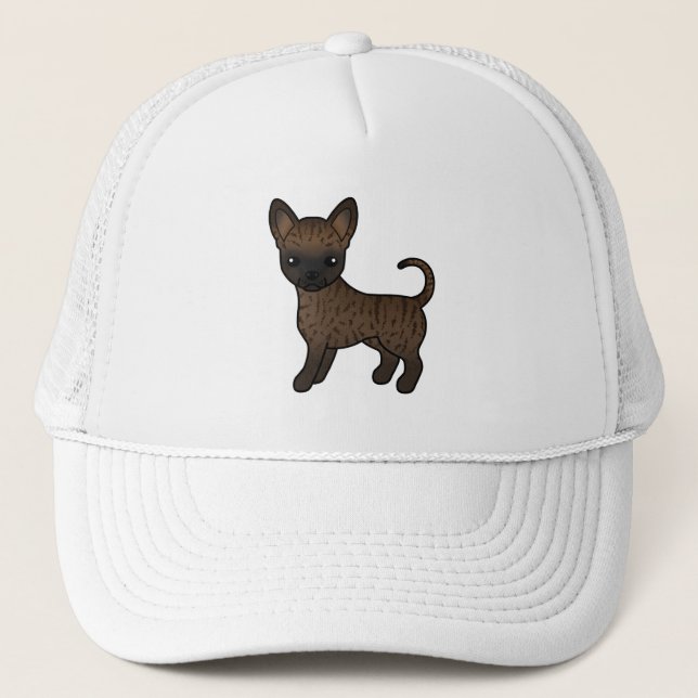 Brindle Smooth Coat Chihuahua Cute Cartoon Dog Trucker Hat (Front)